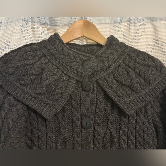 EUC - Aran Crafts 100% Merino Wool Cable Knit Sweater Coat (Charcoal Gray) - Picture 3 of 12